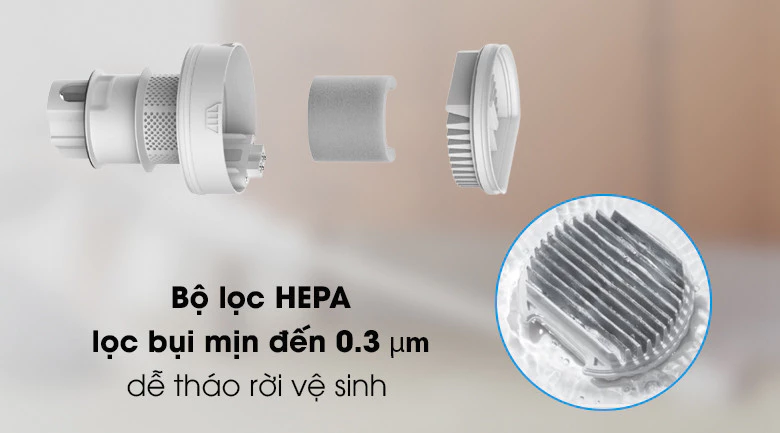 Máy hút bụi không dây Xiaomi Cleaner Light 8 Bộ lọc HEPA kháng khuẩn thu giữ hiệu quả bụi mịn đến 0.3 µm