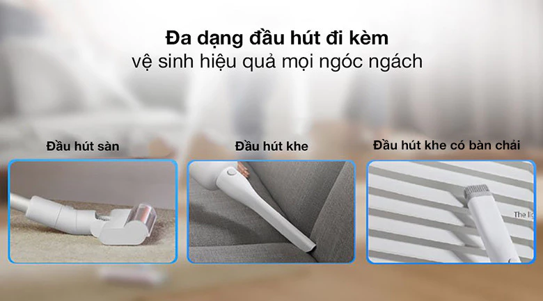 Máy hút bụi không dây Xiaomi Cleaner Light 6 Các đầu hút dễ dàng tháo lắp, thay thế cho nhau chỉ với 1 nút bấm